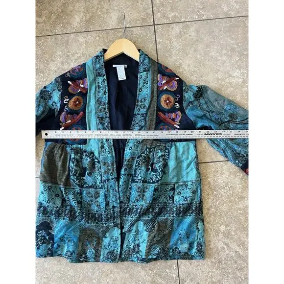 Soft Surroundings Embroidered Open Front Multi Colored Lined Cardigan Sz M - Picture 8 of 10